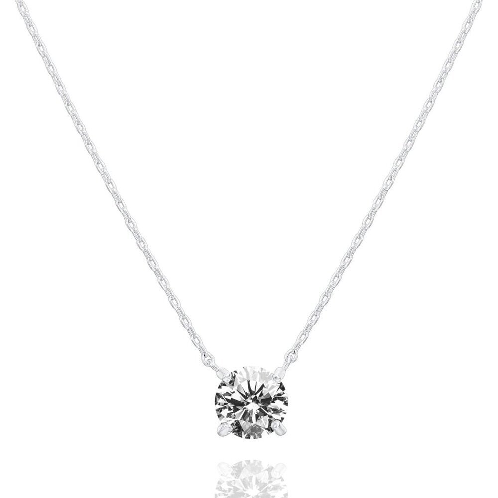 14K Gold Plated Crystal Solitaire 1.5 Carat 7.3mm Cubic Zirconia Dainty Choker N